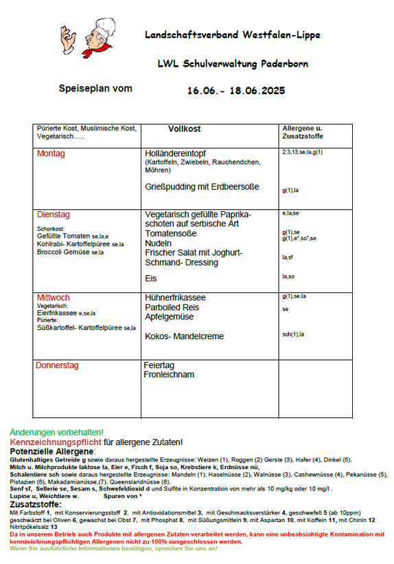 Speiseplan Speiseplan