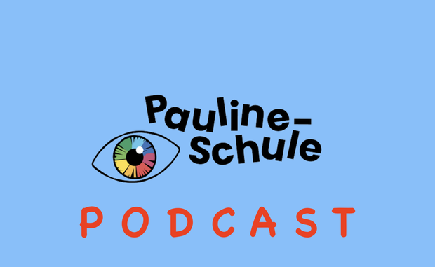 Bild von Mikrofon mit der Überschrift Pauline-Schule-Podcast