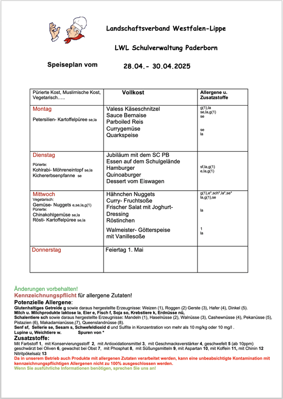 Speiseplan Speiseplan