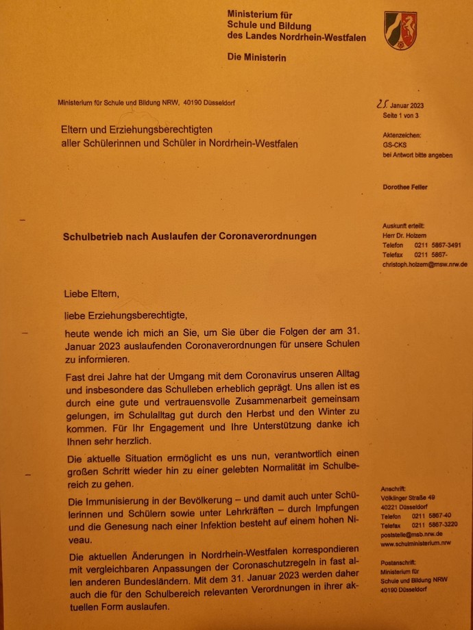 Elternbrief Corona und Energiesparmaßnahmen