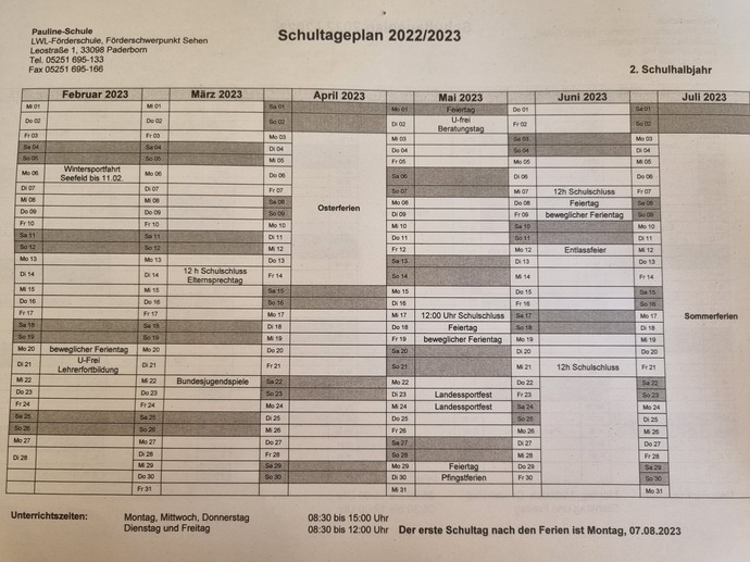 Schultageplan 2.HJ