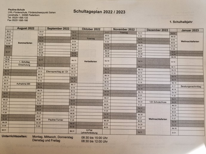 Schultageplan 1. HJ.